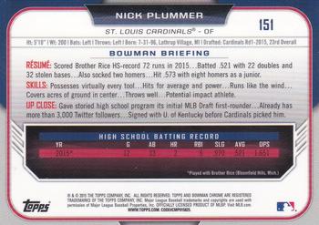 2015 Bowman Draft - Chrome #151 Nick Plummer Back