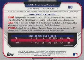 2015 Bowman Draft - Chrome Refractors #183 Matt Crownover Back