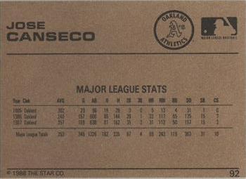 1988-89 Star Gold #92 Jose Canseco Back