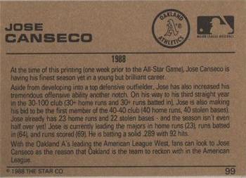 1988-89 Star Gold #99 Jose Canseco Back
