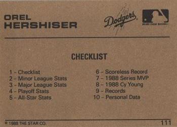 1988-89 Star Gold #111 Orel Hershiser Back