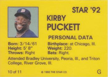 1992 Star Kirby Puckett #10 Kirby Puckett Back