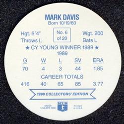 1990 Holsum Discs #6 Mark Davis Back