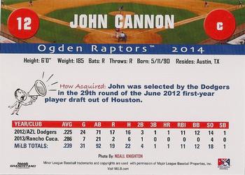 2014 Grandstand Ogden Raptors #NNO John Cannon Back