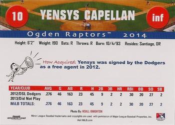 2014 Grandstand Ogden Raptors #NNO Yensys Capellan Back