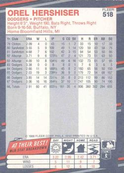 1988 Fleer #518 Orel Hershiser Back