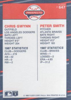 1988 Fleer #647 Chris Gwynn / Peter Smith Back