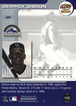 2000 Pacific - Platinum Blue #145 Derrick Gibson  Back