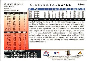 1998 Score Rookie & Traded #RT65 Alex Gonzalez Back