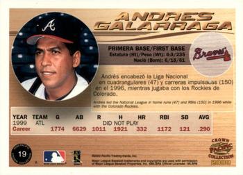 2000 Pacific Crown Collection - Holographic Purple #19 Andres Galarraga  Back
