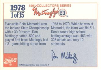 1991 Coca-Cola Mattinglys' 23 #1 Don Mattingly Back