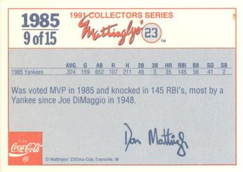 1991 Coca-Cola Mattinglys' 23 #9 Don Mattingly Back