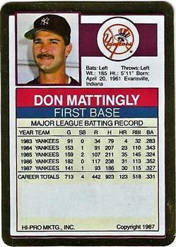 1988 Action Packed Test Issue #NNO Don Mattingly Back