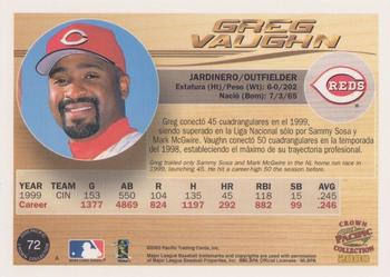 2000 Pacific Crown Collection - Platinum Blue #72 Greg Vaughn  Back