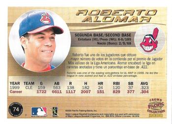 2000 Pacific Crown Collection - Premiere Date #74 Roberto Alomar  Back
