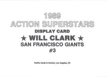 1989 Pacific Cards & Comics Action Superstars Display Card (unlicensed) #3b Will Clark Back