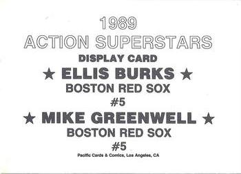 1989 Pacific Cards & Comics Action Superstars Display Card (unlicensed) #5b Ellis Burks / Mike Greenwell Back