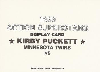1989 Pacific Cards & Comics Action Superstars Display Card (unlicensed) #5a Kirby Puckett Back