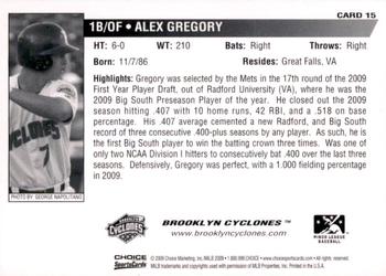 2009 Choice Brooklyn Cyclones #15 Alex Gregory Back