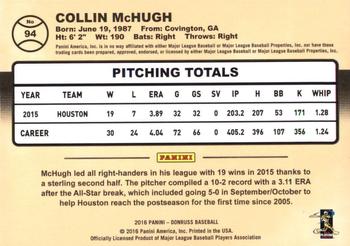 2016 Donruss #94 Collin McHugh Back