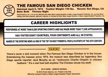 2016 Donruss #151 The Famous San Diego Chicken Back