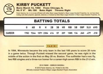 2016 Donruss #178 Kirby Puckett Back
