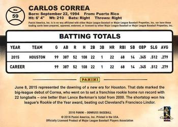 2016 Donruss #59 Carlos Correa Back