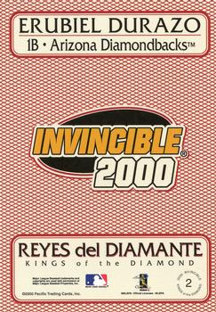 2000 Pacific Invincible - Kings of the Diamond #2 Erubiel Durazo  Back