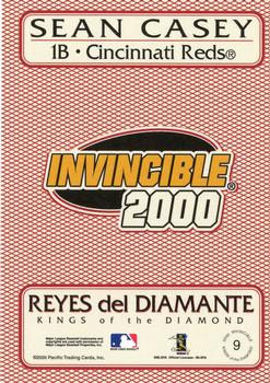 2000 Pacific Invincible - Kings of the Diamond #9 Sean Casey  Back