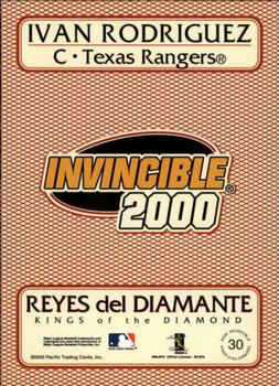 2000 Pacific Invincible - Kings of the Diamond 299 #30 Ivan Rodriguez  Back