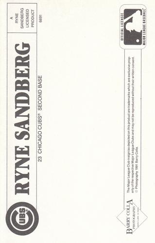 1991 Barry Colla Ryne Sandberg Postcards #6691 Ryne Sandberg Back