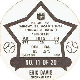 1989 Super Stars Discs #11 Eric Davis Back