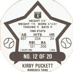 1989 Super Stars Discs #12 Kirby Puckett Back