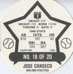 1989 Super Stars Discs #18 Jose Canseco Back
