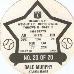 1989 Super Stars Discs #20 Dale Murphy Back