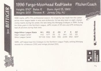 1996 Multi-Ad Fargo-Moorhead RedHawks #2 Jeff Bittiger Back