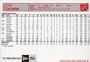 2012 Washington Nationals Inside Pitch Program Cards #6 Ian Desmond Back