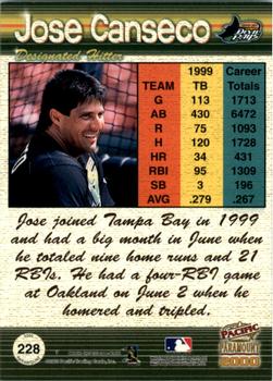 2000 Pacific Paramount - Platinum Blue #228 Jose Canseco  Back