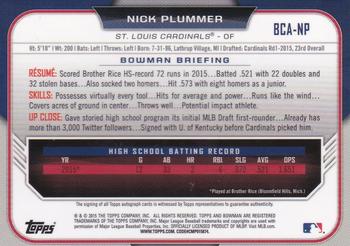 2015 Bowman Draft - Chrome Draft Pick Autographs #BCA-NP Nick Plummer Back