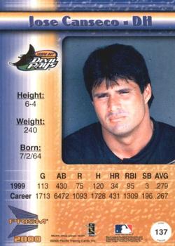 2000 Pacific Prism - Holographic Purple #137 Jose Canseco  Back