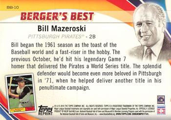 2016 Topps - Berger's Best (Series 1) #BB-10 Bill Mazeroski Back