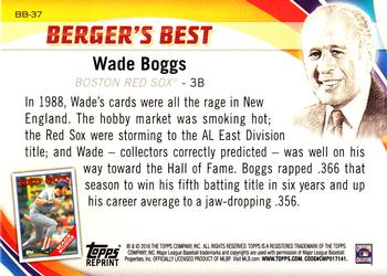 2016 Topps - Berger's Best (Series 1) #BB-37 Wade Boggs Back