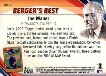 2016 Topps - Berger's Best (Series 1) #BB-51 Joe Mauer Back