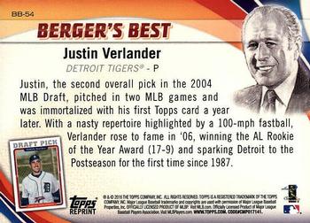 2016 Topps - Berger's Best (Series 1) #BB-54 Justin Verlander Back