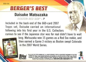2016 Topps - Berger's Best (Series 1) #BB-56 Daisuke Matsuzaka Back