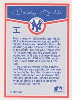 1989 CMC Mickey Mantle Baseball Card Kit #1 Mickey Mantle Back