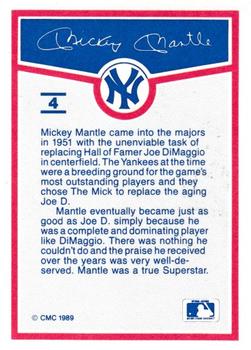 1989 CMC Mickey Mantle Baseball Card Kit #4 Mickey Mantle Back
