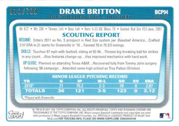 2011 Bowman - Chrome Prospects Purple Refractors #BCP94 Drake Britton Back
