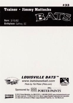 2013 Choice Louisville Bats #33 Jimmy Mattocks Back