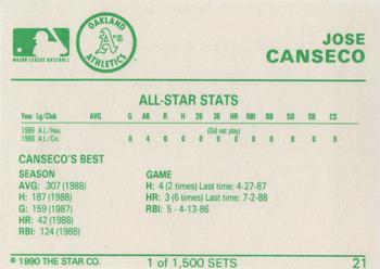 1990 Star Gold #21 Jose Canseco Back